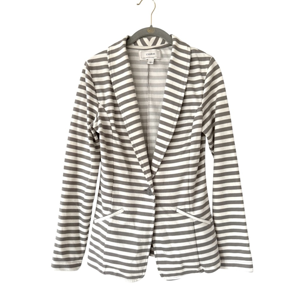 Caslon Women’s Gray White Striped Blazer Jacket Size Small Cotton - Picture 7 of 16